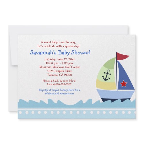 Little Skipper Sailboat 5x7 Baby Shower Invitation zazzle_invitation