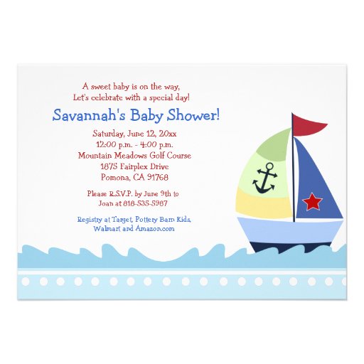 Little Skipper Sailboat 5x7 Baby Shower Invitation (front side)