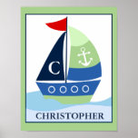 Little Skipper Sailboat Custom Name Print posters