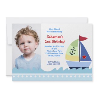 Little Skipper Sailboat *PHOTO* Birthday 5x7 zazzle_invitation