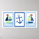 Little Skipper Sailboat Set of 3 Art Prints posters