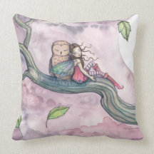 Little Sleeping Faerie and Owl Throw Pillow