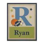 Little Sport Player Initial Name Plaque Wood Wall Decor