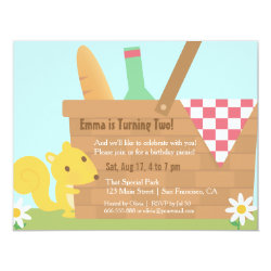 Little Squirrel Park Picnic Kids Birthday Party 4.25x5.5 Paper Invitation Card