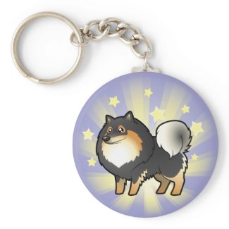 Cartoon Finnish Lapphund Keychain Cartoon Black and Tan Finnish Lapphund Keychain
