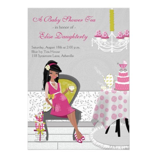 Little Teapot African American Baby Shower Tea Personalized Invitations