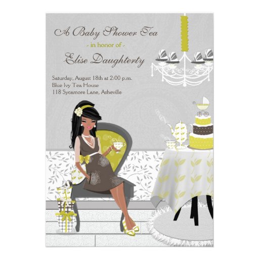 Little Teapot African American Neutral Shower Tea Personalized Invitation