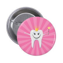 Little tooth fairy on a pink sunburst background