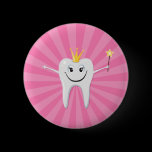 Little tooth fairy on a pink sunburst background