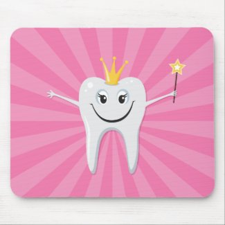Little tooth fairy on a pink sunburst background mousepad
