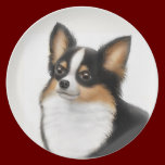 Little Tricolor Longhaired Chihuahua Dog Plate plates