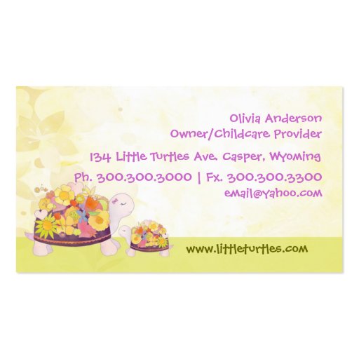 Little Turtles Childcare or Daycare Business Cards (back side)