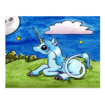 Little Unicorn Wishing on stars Post Card