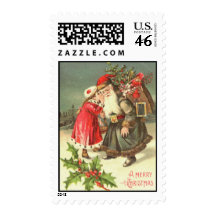Little Victorian Girl Whispers Her Wishes To Santa Postage Stamps