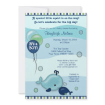 Little Whale Baby and Mommy kiss Baby Shower Personalized Announcement