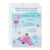 Little Whale Baby and Mommy kiss Baby Shower pink Personalized Announcements