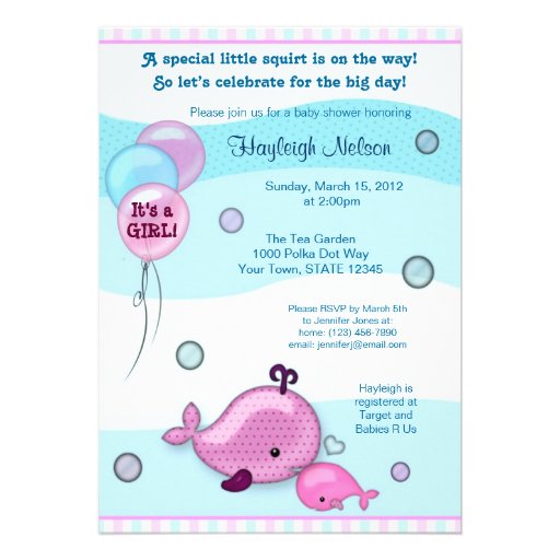 Little Whale Baby and Mommy kiss Baby Shower pink Personalized Announcements