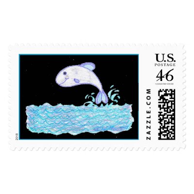 Little Whale Fish on black Stamps by pidgiefund