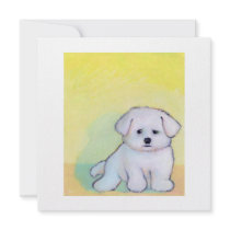 Little white dog art drawing cute Maltese puppy Invite