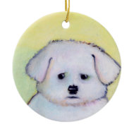 Little white dog art drawing cute Maltese puppy ornament