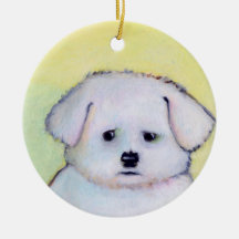 Little white dog art drawing cute Maltese puppy Ornament