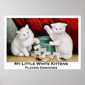 Little White Kittens Playing Dominoes print