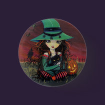 LIttle Witch and Black Cat Halloween Button buttons