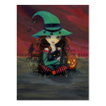Little Witch and Black Cat Halloween Postcard