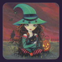 Little Witch and Black Cat Halloween Stickers stickers