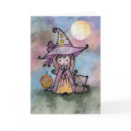 Little Witch and Cat Halloween Card