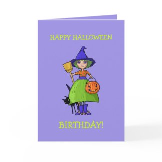 Little Witch purple Halloween Birthday Card card