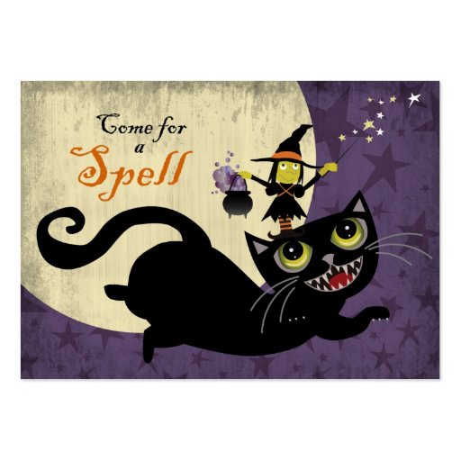 Little Witch Riding on a Flying Black Cat Business Cards (front side)