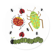 Littlebeane Bugs Insects  Ladybug Ant Caterpillar Round Sticker