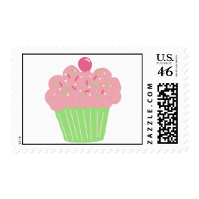 Littlebeane Pink and green Cupcake Postage Stamps stamp