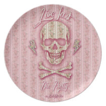 Live Fast Die Pretty floral patterned skull. plates