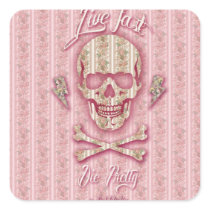 Live Fast Die Pretty floral patterned skull. stickers
