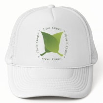 Live green, Love green, Think green, Dream green hats