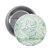 Live In Love vintage damask with tattoo script. buttons