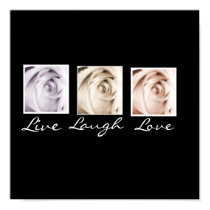 Live, Laugh, Love 3 roses black background print