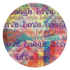 Live Laugh Love Abstract Textured Plaid Pattern Plate