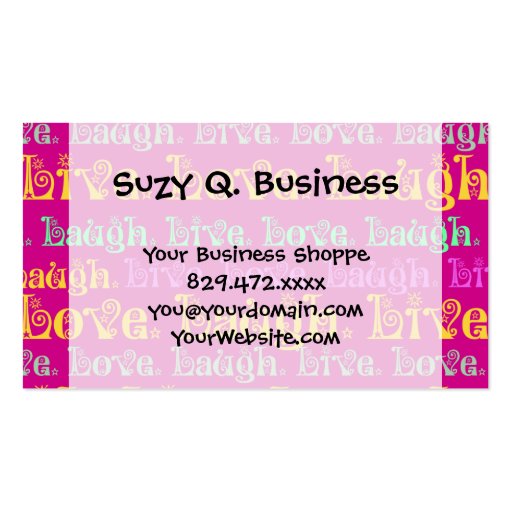 Live Laugh Love Encouraging Words Hot Pink Fuchsia Business Card Template (front side)
