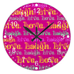 Live Laugh Love Encouraging Words Hot Pink Fuchsia Clocks