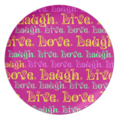Live Laugh Love Encouraging Words Hot Pink Fuchsia Dinner Plate