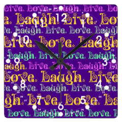 Live Laugh Love Encouraging Words Purple Girly Wall Clock