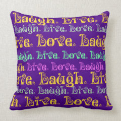 Live Laugh Love Encouraging Words Purple Girly Pillow