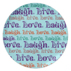 Live Laugh Love Encouraging Words Teal Blue Dinner Plates
