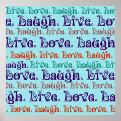 Live Laugh Love Encouraging Words Teal Blue Poster