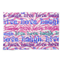 Live Laugh Love Girly Pink Zebra Stripes Print Hand Towel