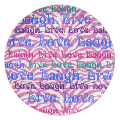 Live Laugh Love Girly Pink Zebra Stripes Print Party Plate