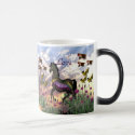 This live, laugh, love mug has a picture of a horse with scenery of butterflies and flowers 